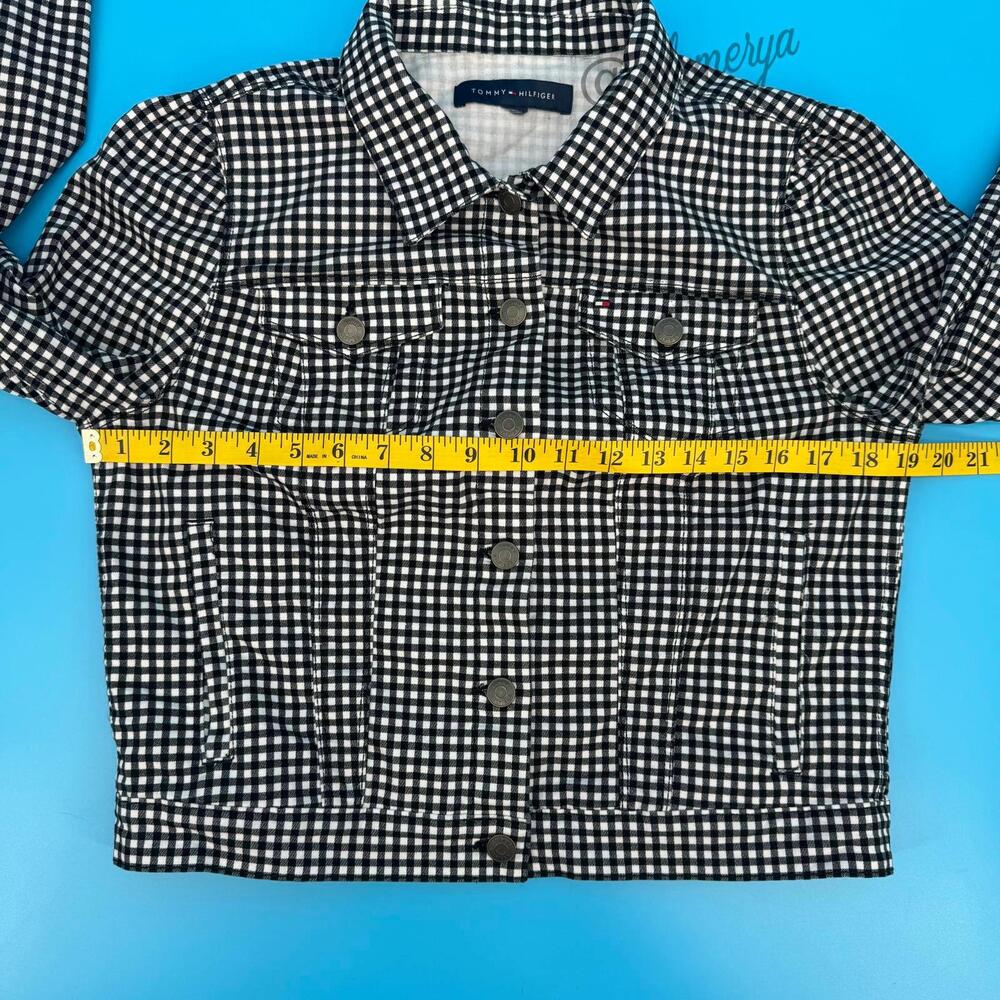 Tommy Hilfiger Women's Black White Gingham Cropped Puff Shoulder Jacket Size S - Picture 3 of 7
